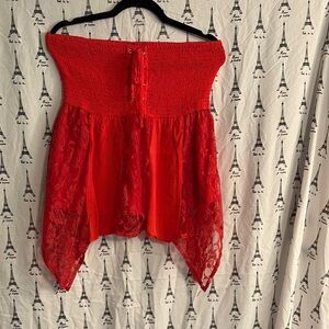 Red Strapless Lace Top
